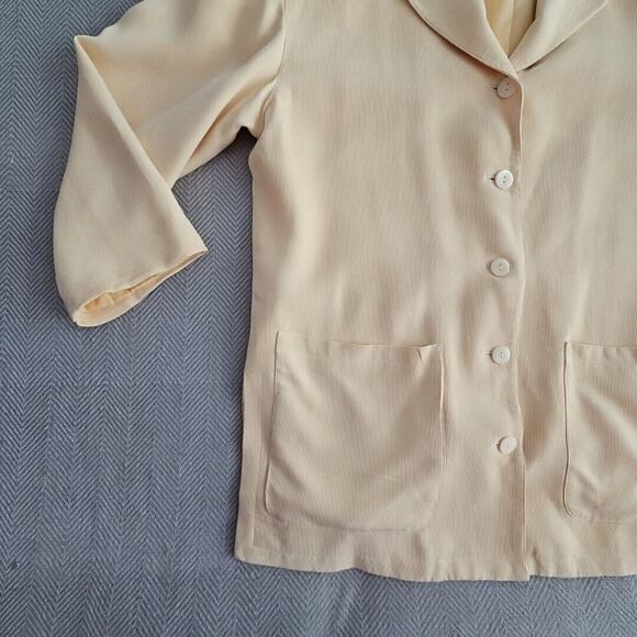 Talbots 100% Silk Rich Elegant Creamy Yellow Blazer Jacket 10W Lined Long Sleeve - Picture 11 of 16